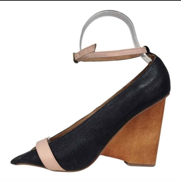 Jeffrey Campbell Monet Wood Wedge Leather Strap Heels - Picture 2 of 10